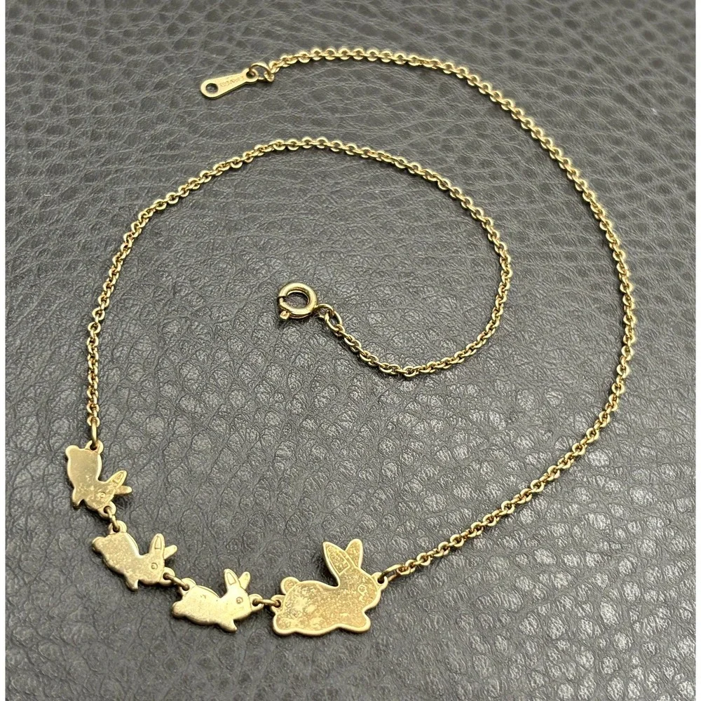 Avon Vintage Rare Family Of Bunnies Mom And Babies Bunny Necklace Gold Tone 15